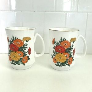 Vintage Crown Sterling flower coffee mugs set of 2